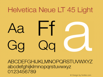 Helvetica LT 45 Light Version 6.70; 2006 Font Sample