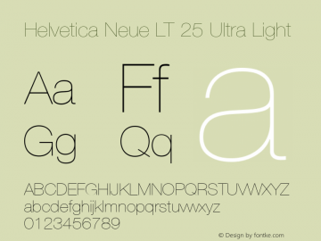 Helvetica LT 25 Ultra Light Version 6.70; 2006图片样张