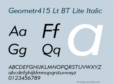 Geometr415 Lt BT Lite Italic Version 1.01 emb4-OT图片样张