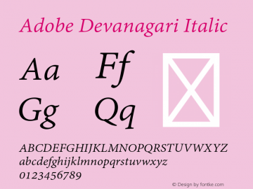 AdobeDevanagari-Italic Version 1.030 Font Sample