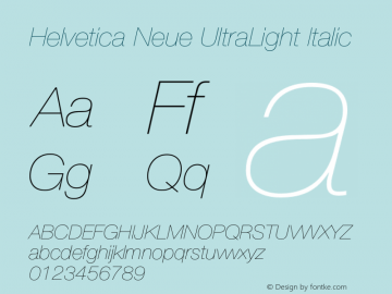 HelveticaNeue-UltLtIta 8.0d6e1 Font Sample