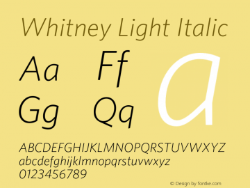 Whitney-LightItalic Version 2.200 Pro (Latin-X) Font Sample