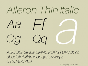 Aileron Thin Italic Version 1.102;PS 001.102;hotconv 1.0.70;makeotf.lib2.5.58329 Font Sample
