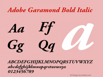 AGaramond-BoldItalic Version 001.002 Font Sample