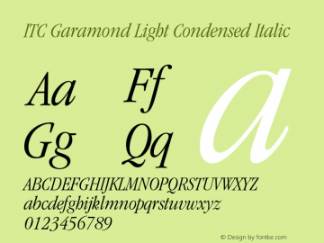 Garamond-LightCondensedItalic Version 001.000 Font Sample