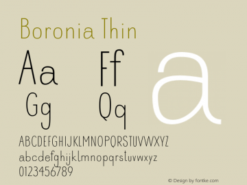 Boronia Thin Version 1.000 2017 Font Sample