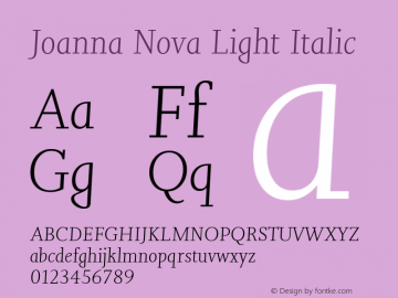 Joanna Nova Light Italic Version 1.00 Font Sample