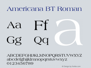 Americana BT Roman mfgpctt-v1.53 Tuesday, February 2, 1993 3:23:54 pm (EST) Font Sample