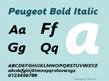 Peugeot-BoldItalic Version 2.000 Font Sample