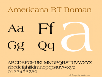 Americana BT Roman mfgpctt-v4.4 Dec 8 1998 Font Sample
