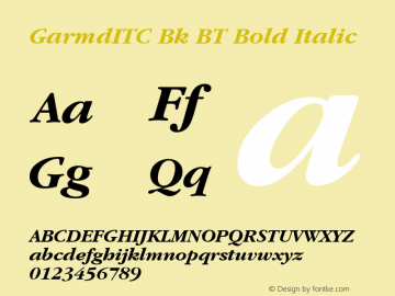 GarmdITC Bk BT Bold Italic mfgpctt-v4.4 Dec 7 1998 Font Sample