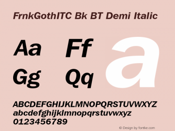 FrnkGothITC Bk BT Demi Italic mfgpctt-v4.4 Nov 27 1998图片样张