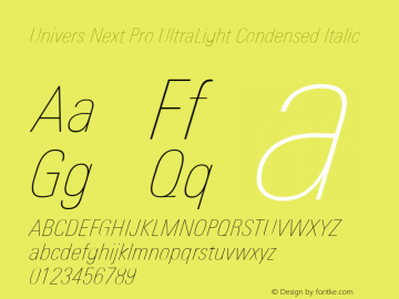 Univers Next Pro UltraLight Condensed Italic Version 1.00图片样张