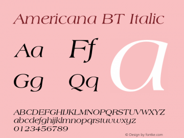 Americana BT Italic mfgpctt-v1.82 Tue Jun 28 11:15:49 EDT 1994 Font Sample