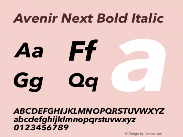 Avenir Next Bold Italic 8.0d2e1 Font Sample