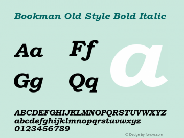 Bookman Old Style Bold Italic Version 2.20 Font Sample