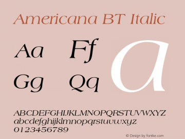 Americana BT Italic mfgpctt-v4.4 Dec 8 1998 Font Sample