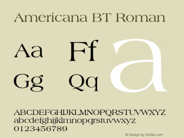 Americana BT Roman mfgpctt-v4.4 Dec 8 1998 Font Sample