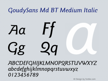 GoudySans Md BT Medium Italic mfgpctt-v1.59 Friday, March 5, 1993 11:35:54 am (EST) Font Sample