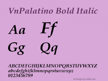 VnPalatino Bold Italic 001.003 Font Sample