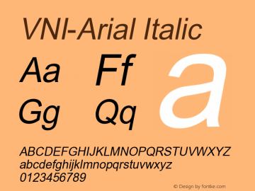VNI-Arial-Italic 1.0 Fri Nov 21 10:55:38 1997 Font Sample