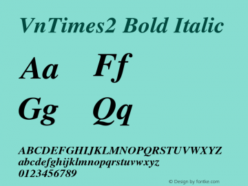 VnTimes2 Bold Italic 001.009 Font Sample