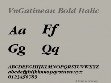 VnGatineau Bold Italic 001.003 Font Sample