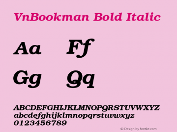 VnBookman Bold Italic 001.003 Font Sample