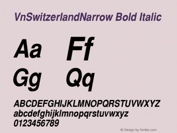 VnSwitzerlandNarrow Bold Italic 001.003 Font Sample