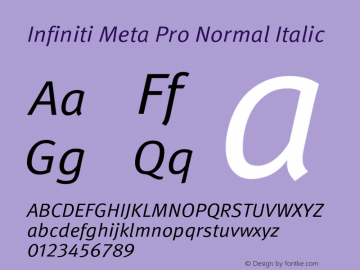 InfinitiMetaPro-NormalItalic Version 5.504 Font Sample
