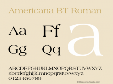 Americana BT Roman Version 1.01 emb4-OT Font Sample