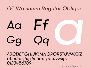 GT Walsheim Regular Oblique Version 1.001 Font Sample