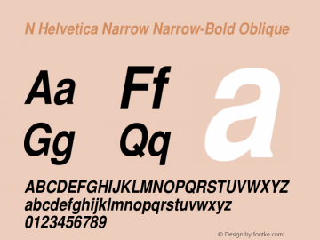 N Helvetica Narrow Narrow-Bold Oblique:001.004 001.004 Font Sample