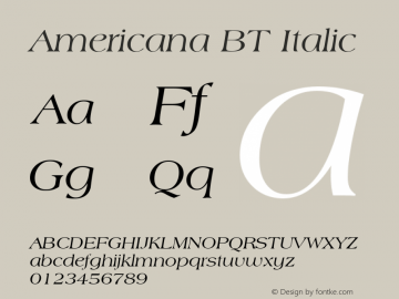 Americana BT Italic mfgpctt-v1.53 Tuesday, February 2, 1993 3:27:51 pm (EST) Font Sample