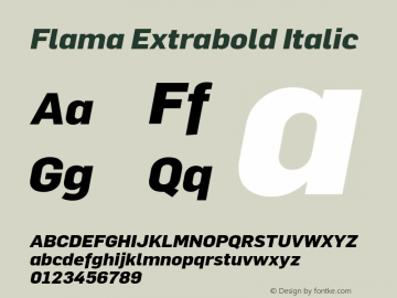 Flama-ExtraboldItalic Version 3.000 Font Sample