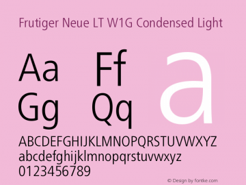 FrutigerNeueLTW1G-CnLt Version 1.00 Font Sample