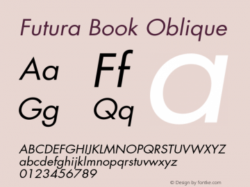 Futura-BookOblique Version 001.000 Font Sample