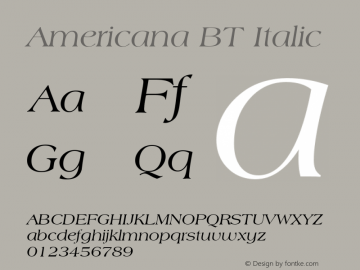 Americana BT Italic mfgpctt-v1.53 Tuesday, February 2, 1993 3:27:51 pm (EST) Font Sample