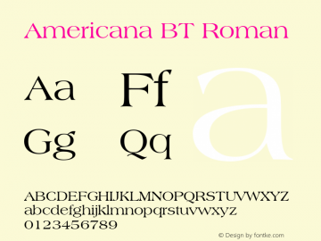 Americana BT Roman mfgpctt-v1.53 Tuesday, February 2, 1993 3:23:54 pm (EST) Font Sample