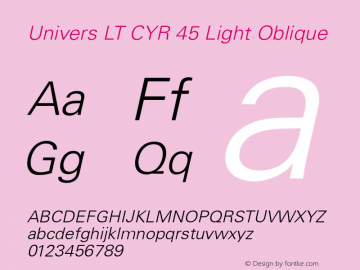 UniversLTCYR-45LightOblique Version 1.00 Font Sample