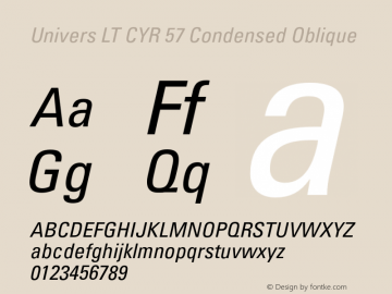 UniversLTCYR-57CondensedObl Version 1.00 Font Sample