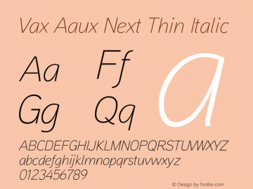 VaxAauxNext-ThinItalic Version 1.000 Font Sample