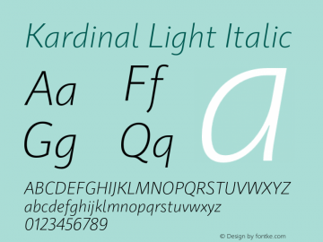 Kardinal Light Italic Version 1.000;PS 001.000;hotconv 1.0.88;makeotf.lib2.5.64775 Font Sample