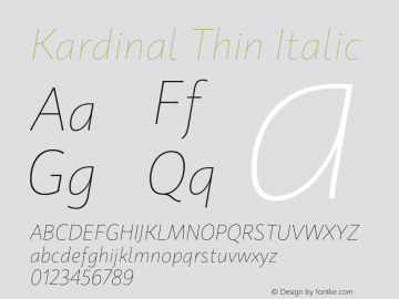 Kardinal Thin Italic Version 1.000;PS 001.000;hotconv 1.0.88;makeotf.lib2.5.64775 Font Sample