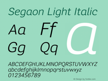 Segaon Light Italic Version 1.000 Font Sample