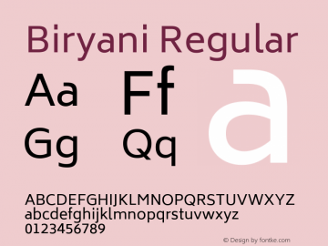 Biryani Version 1.003; ttfautohint (v1.1) -l 5 -r 5 -G 72 -x 0 -D latn -f none -w gGD -W -c图片样张