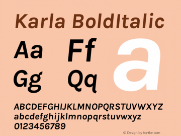 Karla Bold Italic Version 1.000 Font Sample