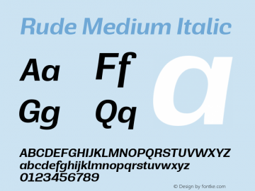 Rude-MediumItalic Version 1.000 Font Sample