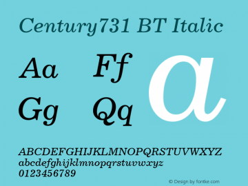 Century731 BT Italic mfgpctt-v4.4 Dec 7 1998 Font Sample