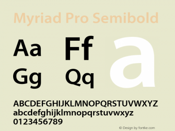Myriad Pro Semibold Version 2.037;PS 2.000;hotconv 1.0.51;makeotf.lib2.0.18671 Font Sample
